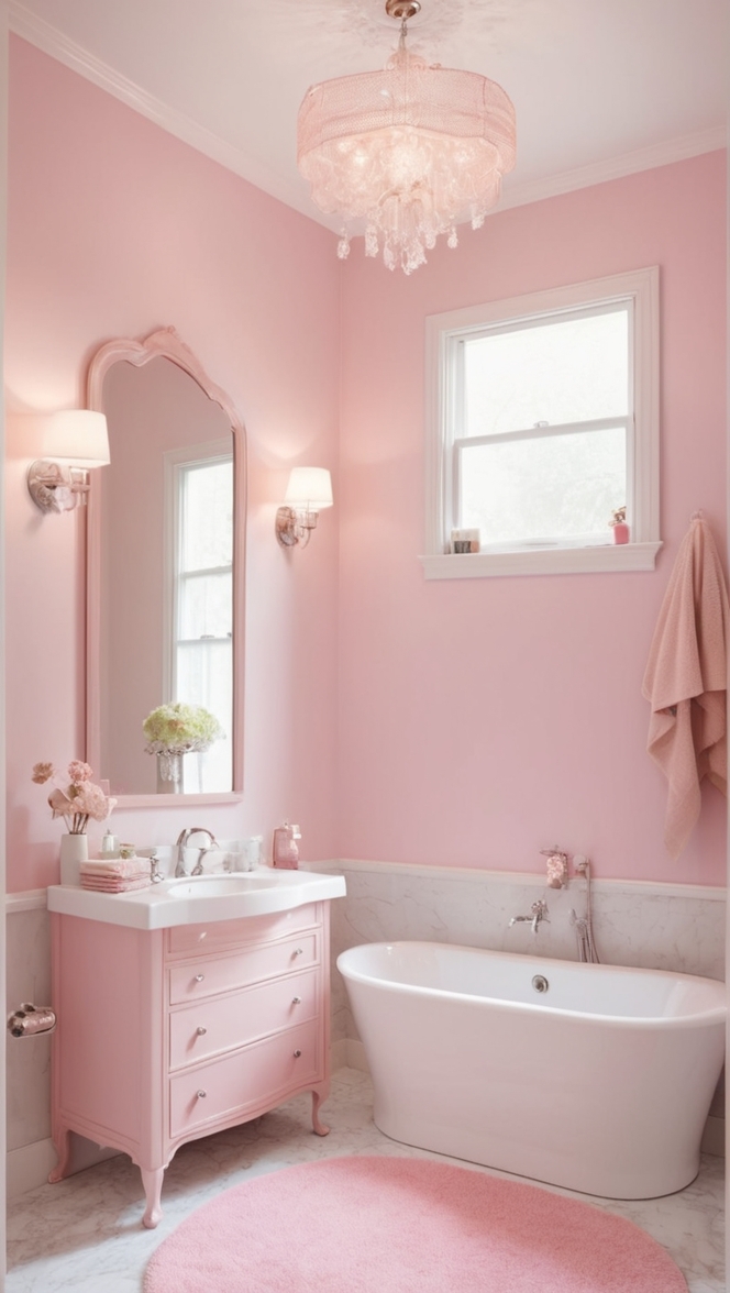 girly bathroom decor, feminine bathroom design, pink bathroom accessories, chic bathroom ideas, luxury bathroom renovations