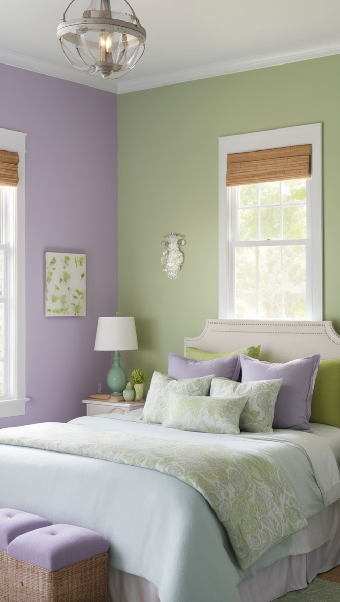 lavender bedroom decor, green bedroom ideas, luxury bedroom design, calming bedroom colors, elegant bedroom furniture