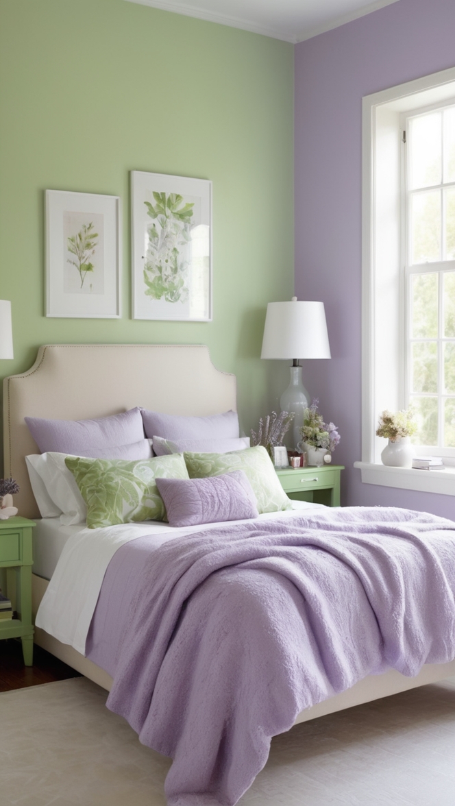 lavender bedroom decor, green bedroom ideas, luxury bedroom design, calming bedroom colors, elegant bedroom furniture
