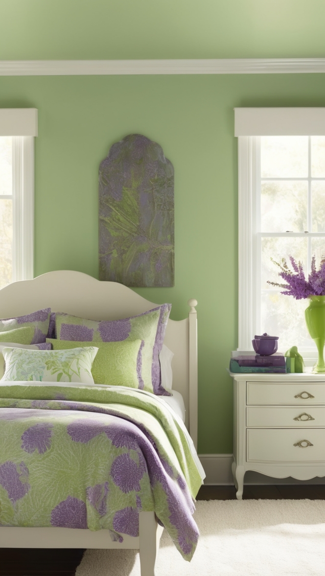 purple and green paint colors,purple and green decor ideas,purple and green bedroom ideas,purple and green bedding,purple and green curtains