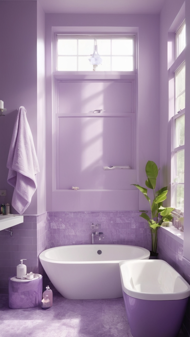 purple bathroom decor, modern purple bathroom, lavender bathroom ideas, elegant purple bathroom, stylish purple bathroom