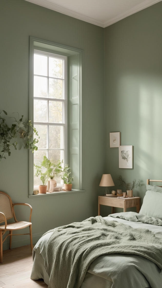 sage green bedding, sage green bedroom decor, sage green bedroom ideas, sage green walls, sage green paint