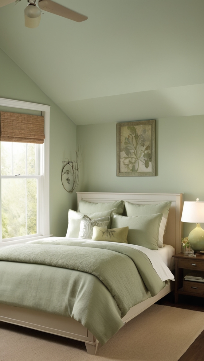 Sage green paint colors, Sage green bedding, Sage green walls, Sage green decor, Sage green curtains