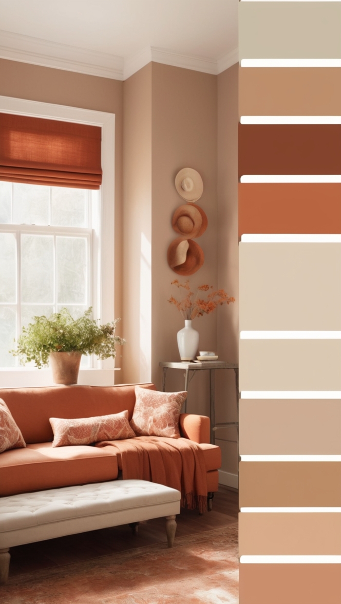 terracotta color, warm color scheme, earthy color palette, brick red color, clay tones