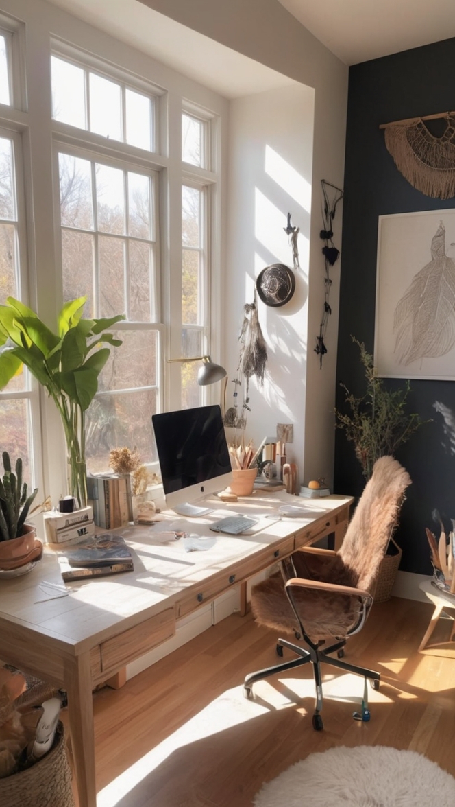 witchy home decor, spooky office decor, gothic home office, mystical workspace, dark home office