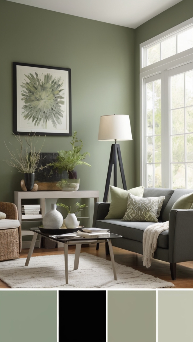 black, sage, living room, design, interior