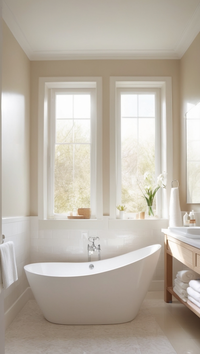 white bathroom tile, beige bathroom decor, luxury bathroom design, modern bathroom accessories, premium bathroom fixtures