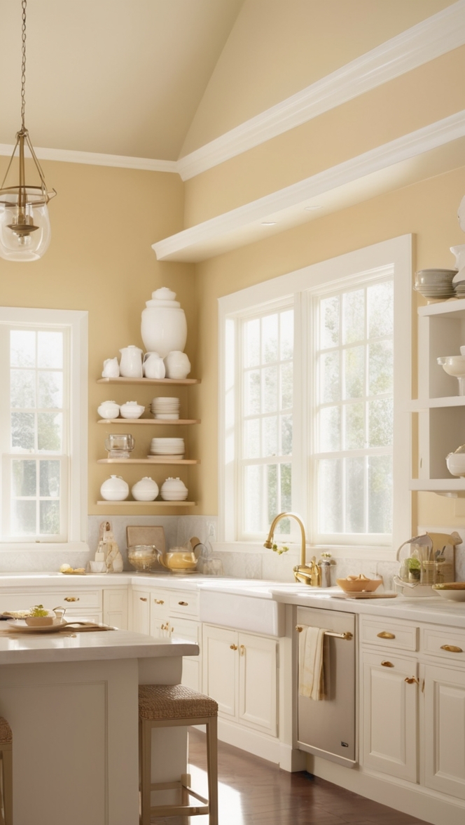 White kitchen cabinets,  Gold kitchen accessories,  Luxury kitchen design,  Modern kitchen renovation,  Elegant kitchen decor