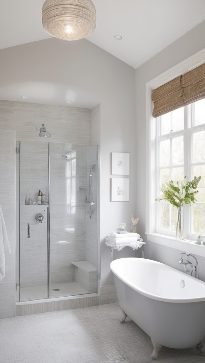 white bathroom tiles, gray bathroom decor, modern white bathroom, elegant gray bathroom, luxury white bathroom