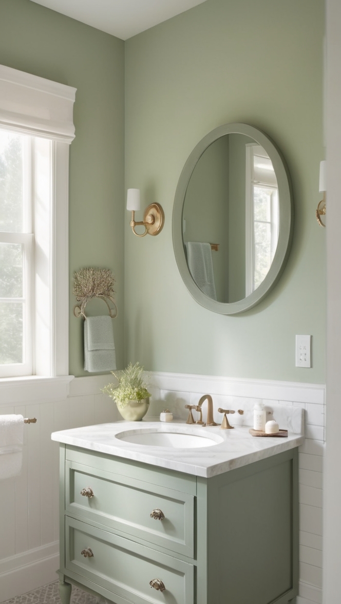 bathroom vanity, sage green vanity, modern bathroom vanity, trendy bathroom vanity, luxury bathroom vanity