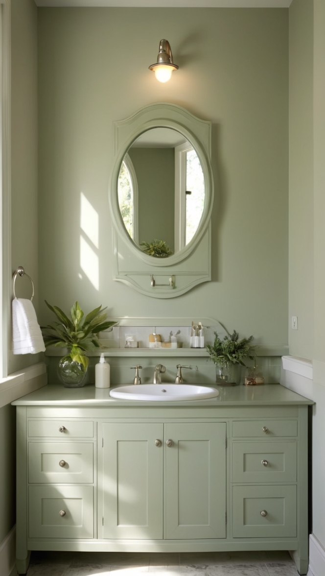 bathroom vanity, sage green vanity, modern bathroom vanity, trendy bathroom vanity, luxury bathroom vanity