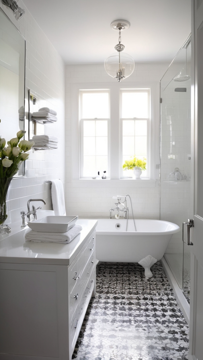 black and white bathroom flooring, black and white bathroom decor, interior design black and white, black and white bathroom accessories, modern black and white bathroom