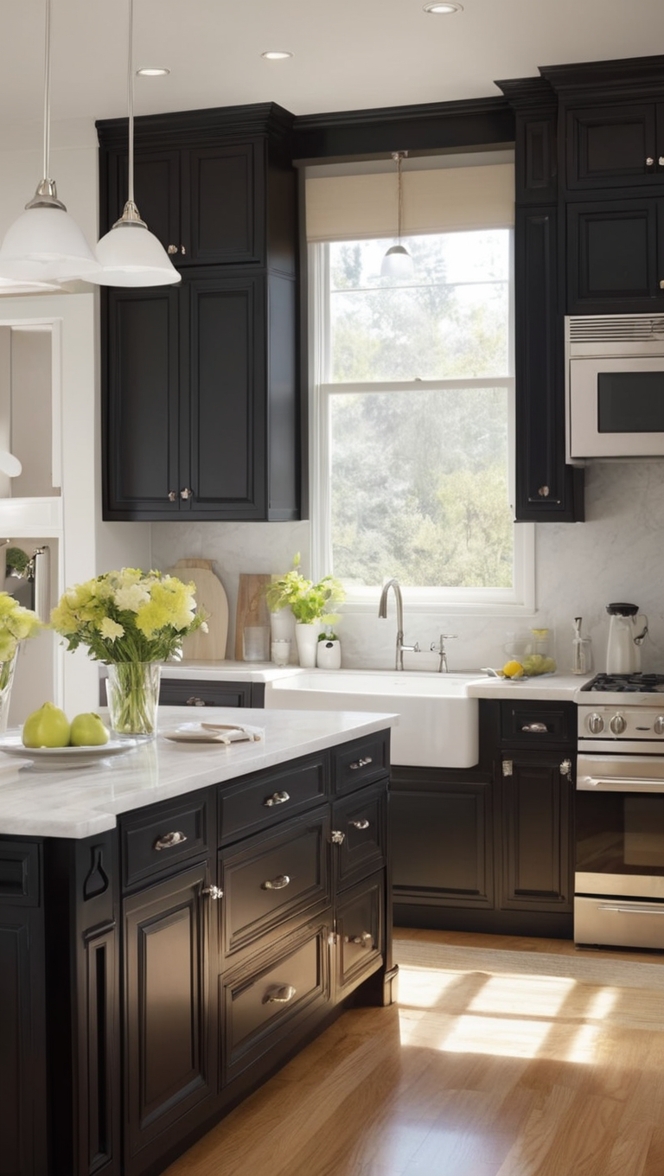 black and white kitchen design, kitchen cabinet color ideas, modern black and white kitchen, black and white kitchen makeover, sleek black and white cabinets