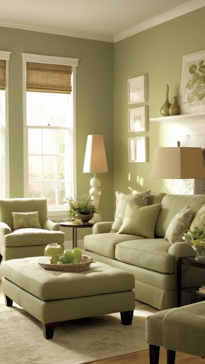 sage green sofa, sage green decor, sage green curtains, sage green walls, sage green furniture