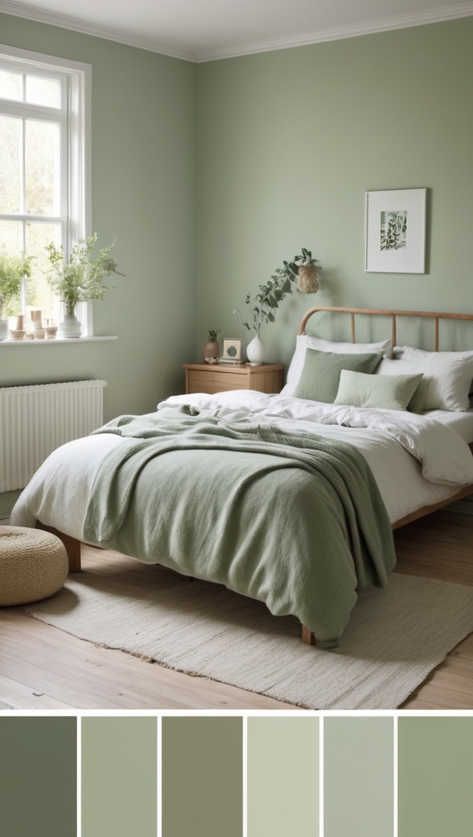 sage green paint, green bedroom decor, neutral bedroom colors, sage green walls, calming bedroom colors