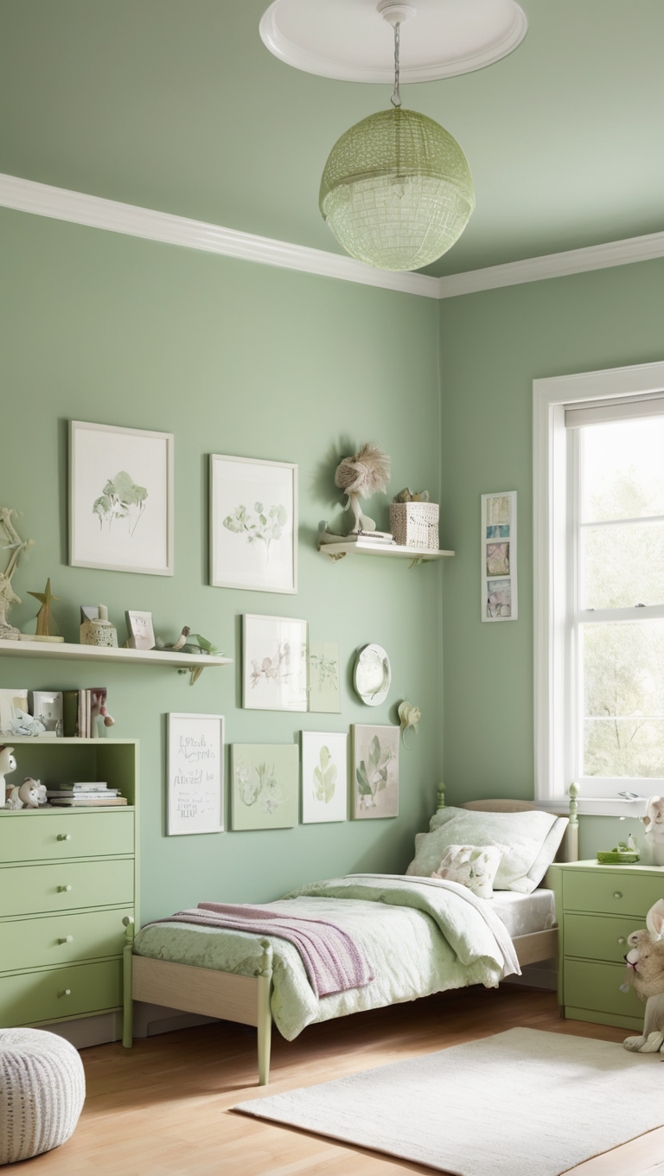 sage green bedroom decor, sage green bedding, girls bedroom ideas, sage green curtains, girls room decoration