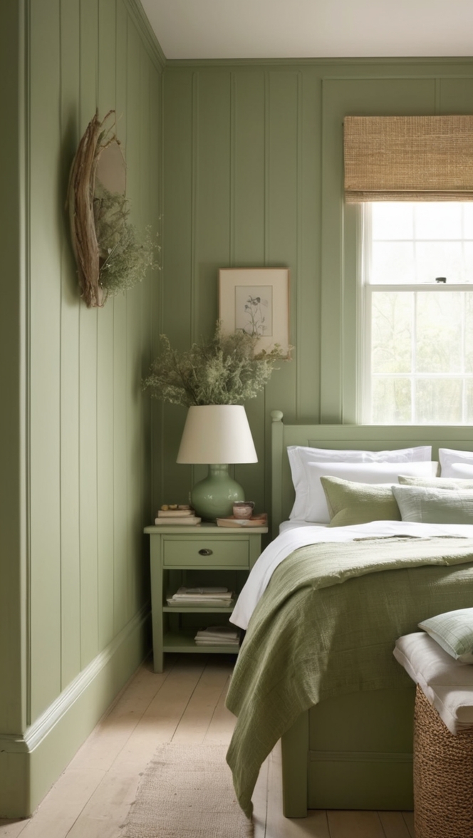 sage green bedroom decor, sage green wall panels, sage green interior design, sage green home decor, sage green bedroom ideas