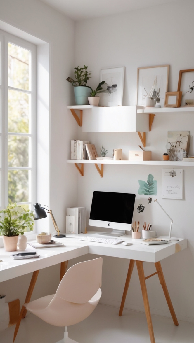 Escritório moderno em casa, Decoração minimalista de escritório em casa, Móveis de escritório minimalista, Dicas de organização para escritório em casa, Estilo minimalista de home office