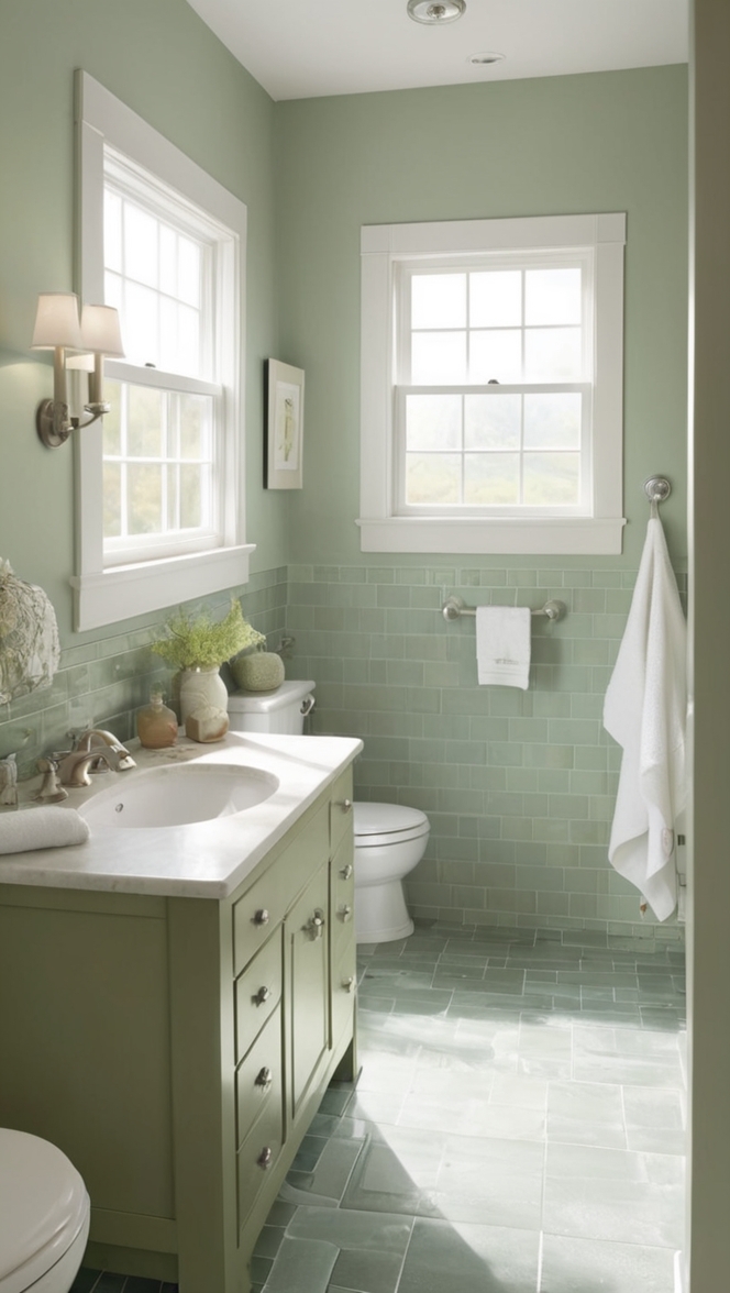 green bathroom tiles, sage green bathroom, green bathroom decor, green bathroom wall tiles, bathroom walls green