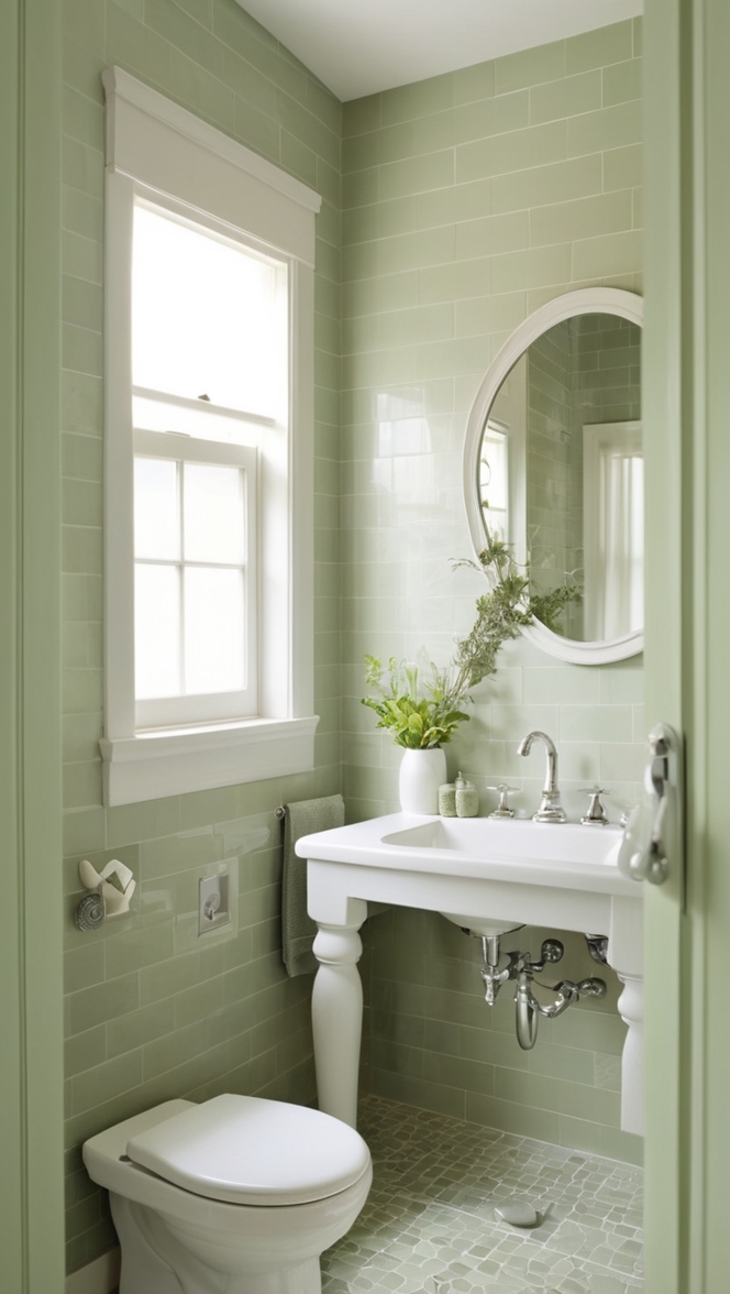 green bathroom tiles, sage green bathroom, green bathroom decor, green bathroom wall tiles, bathroom walls green