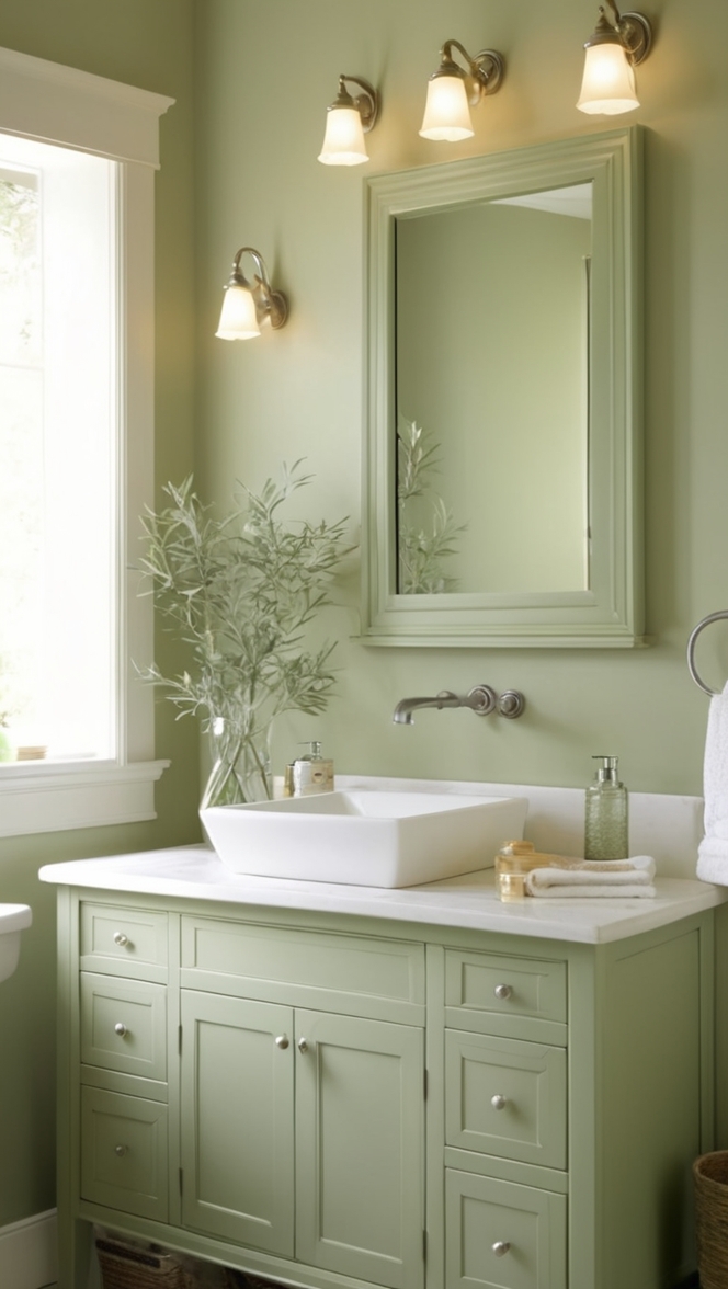 sage green bathroom vanity, custom green vanity, elegant sage green vanity, modern sage green vanity, luxury green bathroom vanity