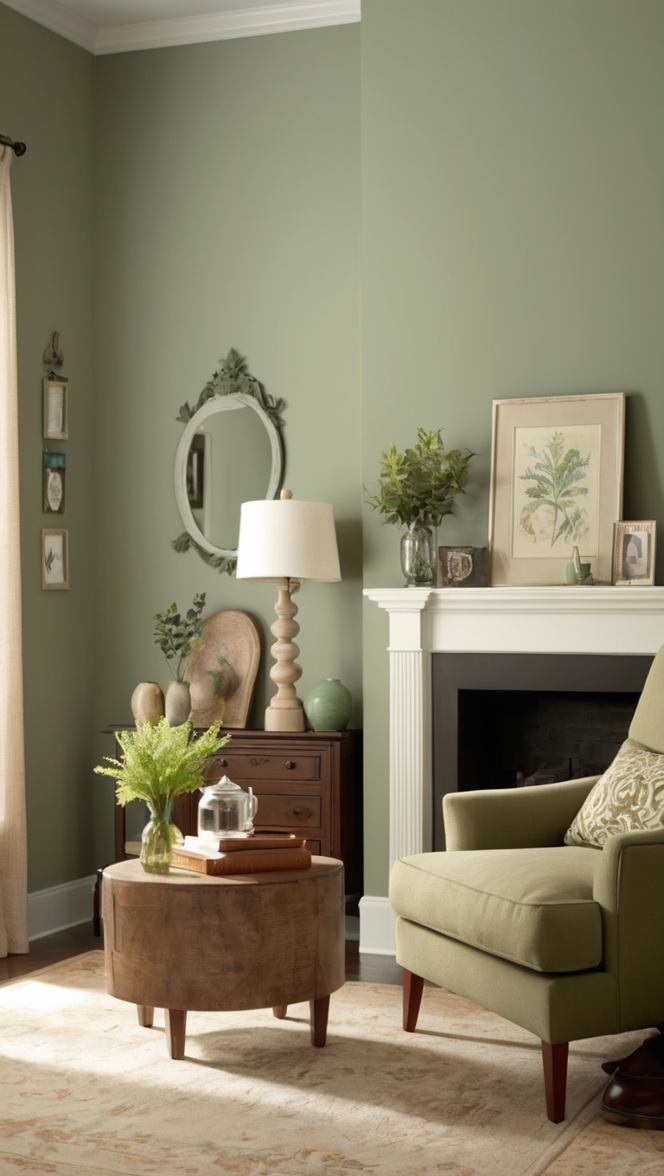 dark green living room decor, sage green interior design, modern green living room, elegant green decor, trendy green living spaces