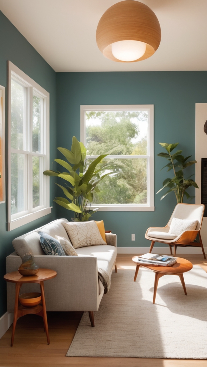 mid century modern furniture, japandi decor, living room design, Scandinavian interior, modern Japanese style.