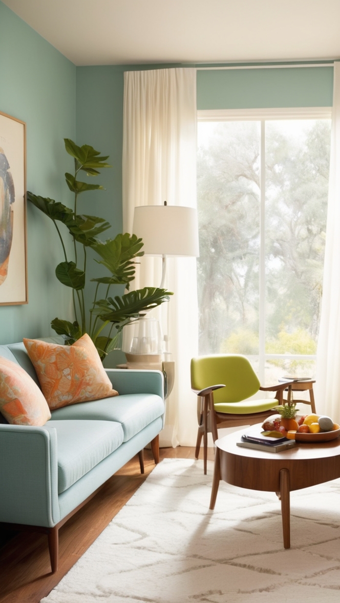 mid century modern living room, home decor ideas, interior design trends, retro furniture, vintage aesthetic