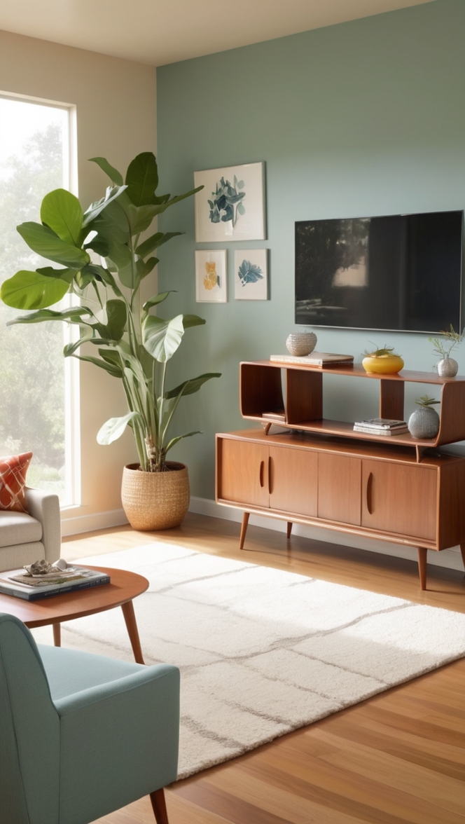 mid century modern media console, mid century TV stand, modern entertainment center, retro TV cabinet, vintage television unit