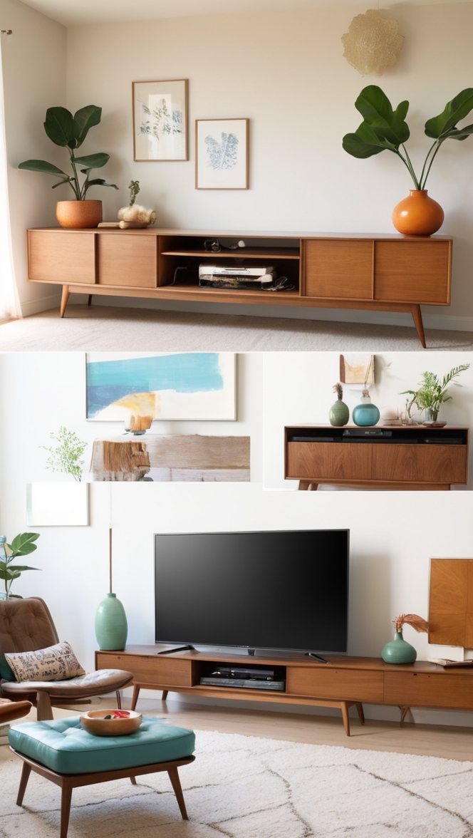 mid century modern media console, mid century TV stand, modern entertainment center, retro TV cabinet, vintage television unit