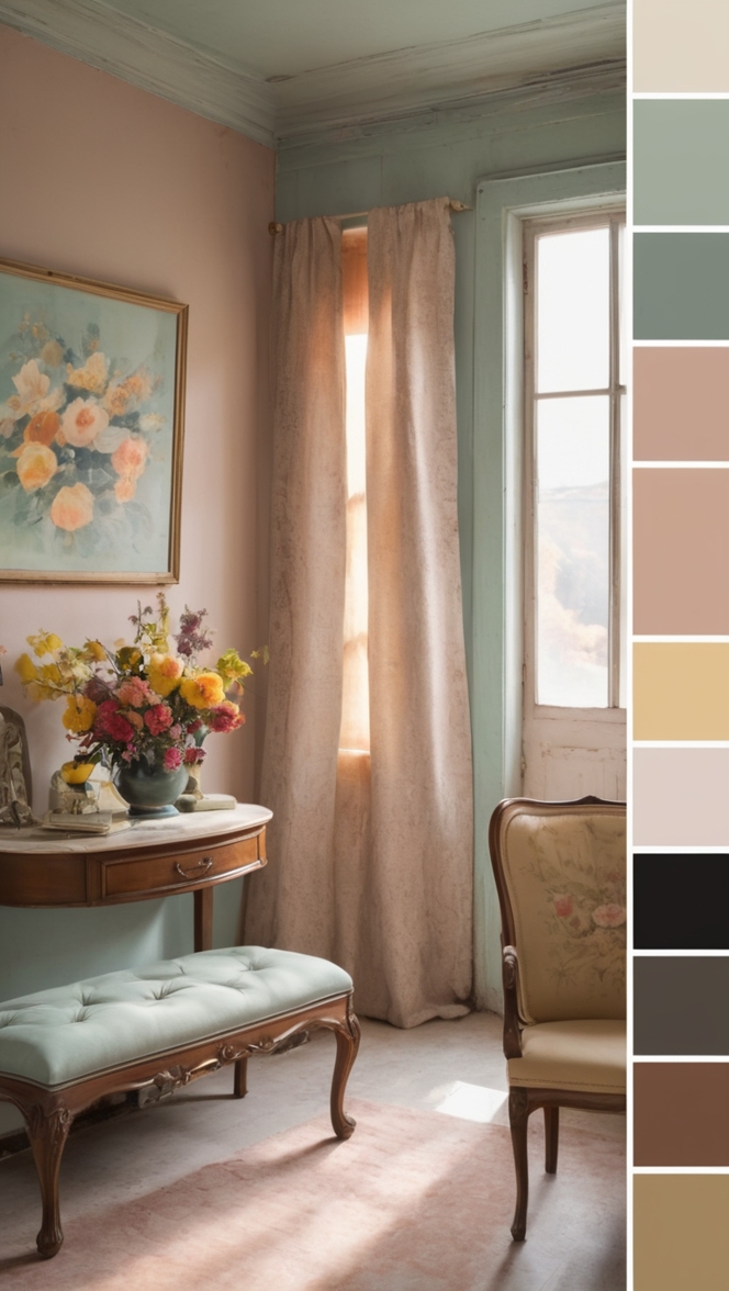 heritage colors, vintage hues, traditional shades, antique tones, retro palettes