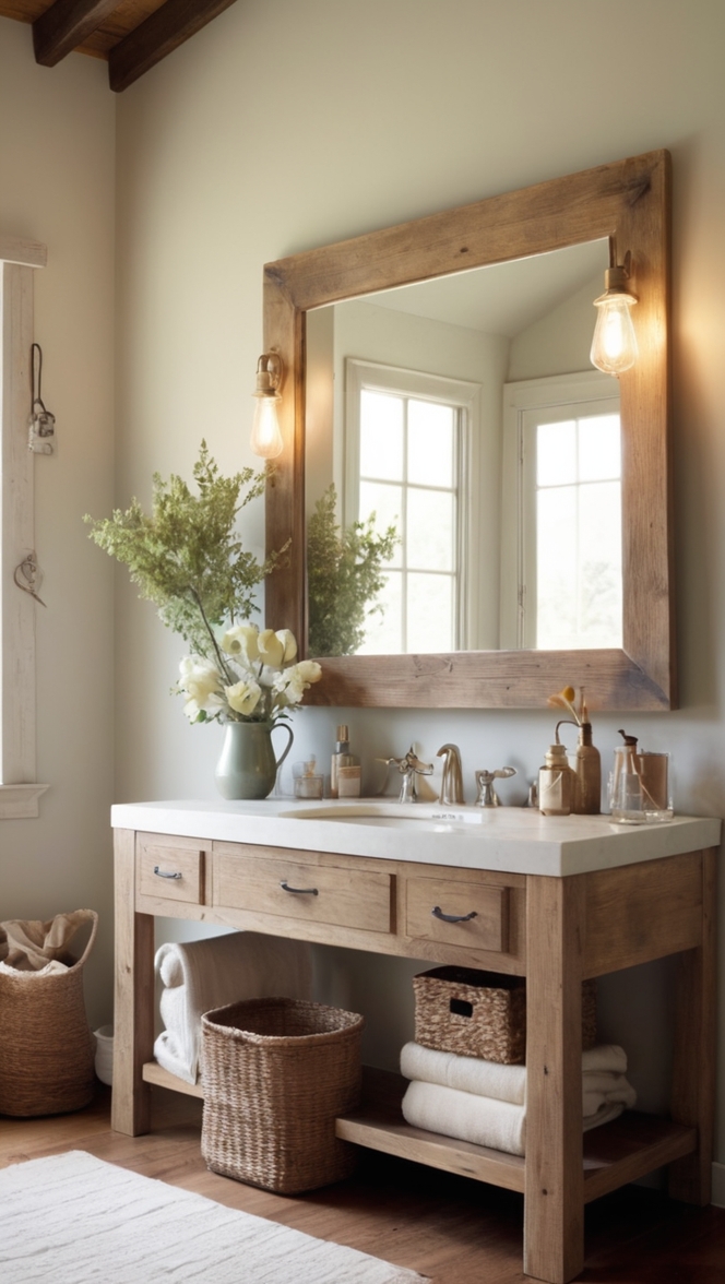 rustic vanity table, farmhouse bathroom vanity, rustic bathroom cabinet, vintage vanity mirror, reclaimed wood bathroom vanity