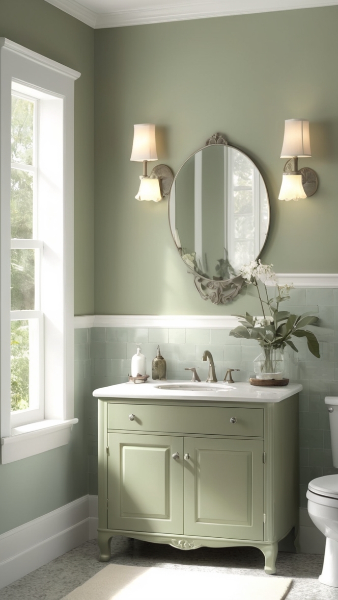 sage green tiles,gray bathroom decor,small sage green bathroom,modern gray bathroom,mosaic green bathroom tiles