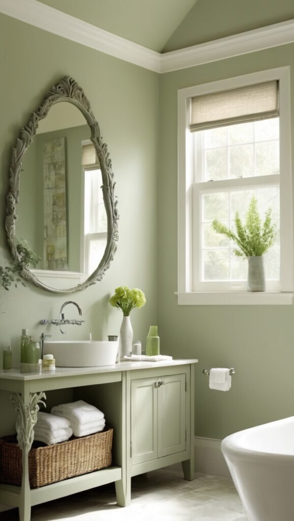 Exciting Sage Green And Grey Bathroom Photos