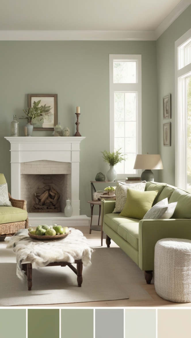 living room design ideas, sage green decor, grey color schemes, interior design, home makeover