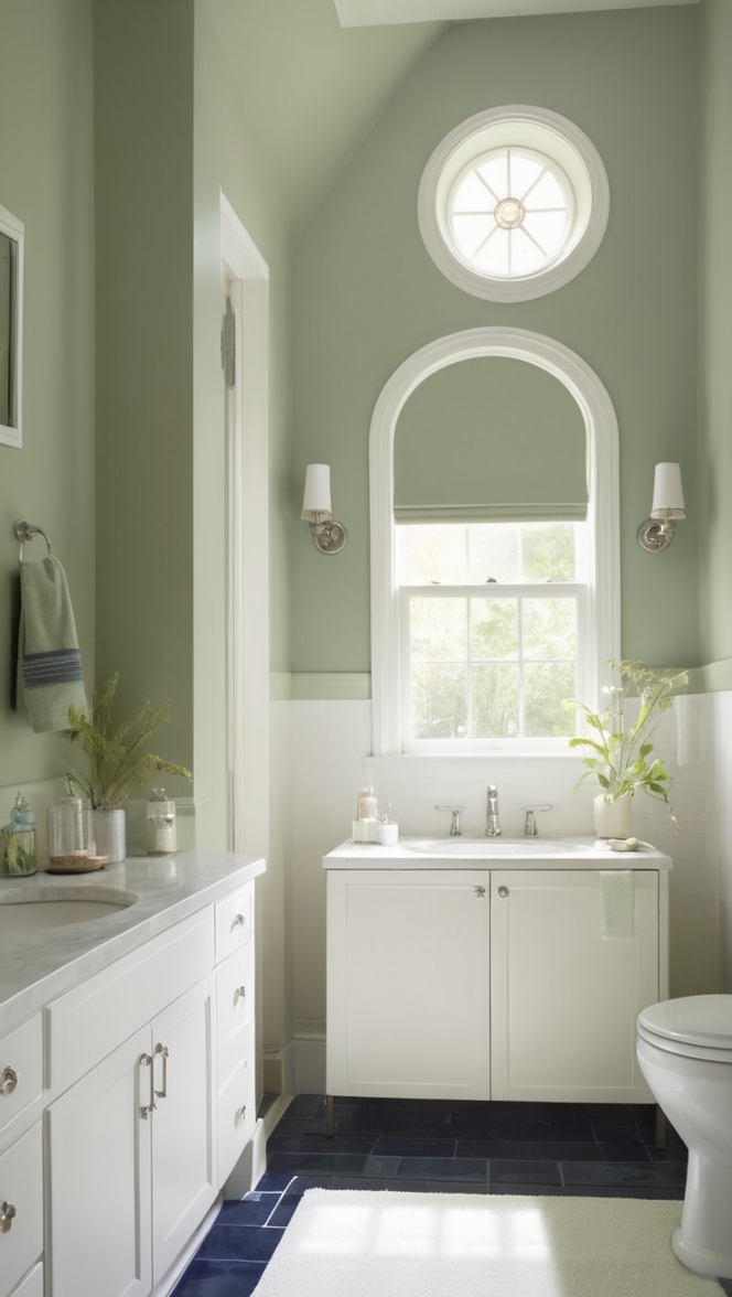 designer bathroom accessories, navy blue bathroom decor, luxurious sage green bathroom, high-end bathroom renovations, marble bathroom fixtures