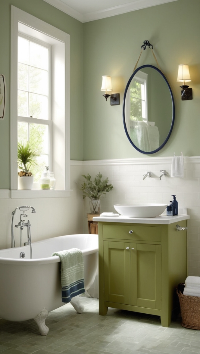 designer bathroom accessories, navy blue bathroom decor, luxurious sage green bathroom, high-end bathroom renovations, marble bathroom fixtures