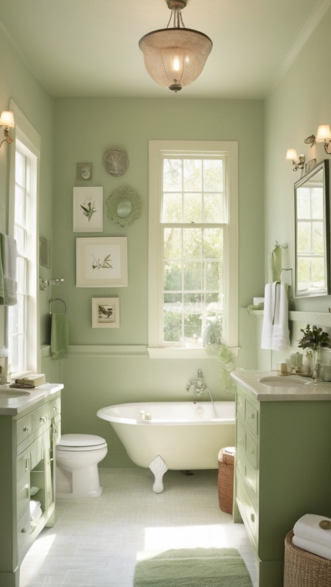 sage green bathroom decor, sage green shower curtain, sage green bath mat, sage green towels, sage green bathroom accessories