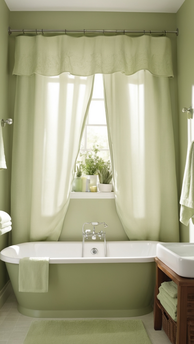 sage green shower curtain, sage green bathroom decor, sage green curtains, sage green bath mat, sage green towels