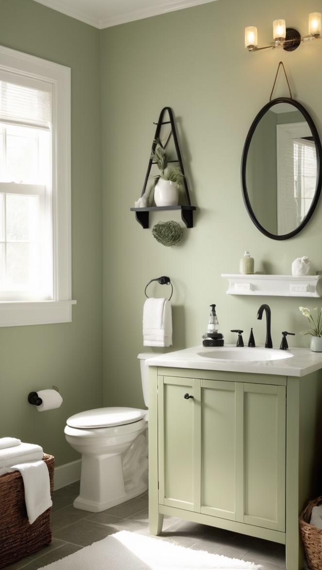 sage green bathroom decor, bathroom color schemes, green and black bathroom ideas, modern black and white bathroom, stylish white and green bathrooms