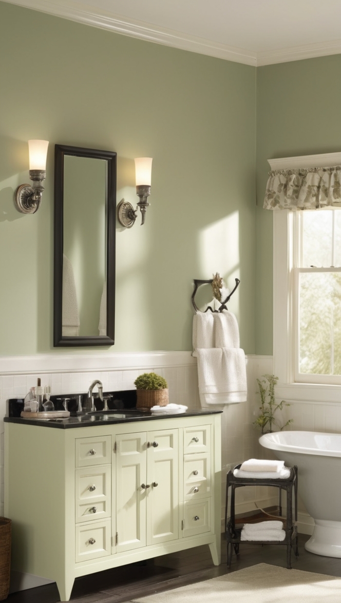sage green bathroom decor, sage green bathroom ideas, cream and green bathroom, black and green bathroom, green bathroom accessories