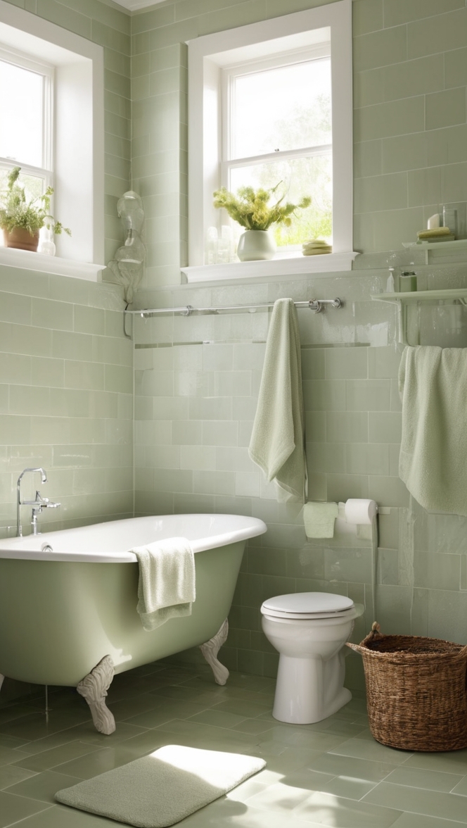 sage green bathroom tiles, green ceramic tiles, sage green floor tiles, bathroom tile ideas, green subway tiles