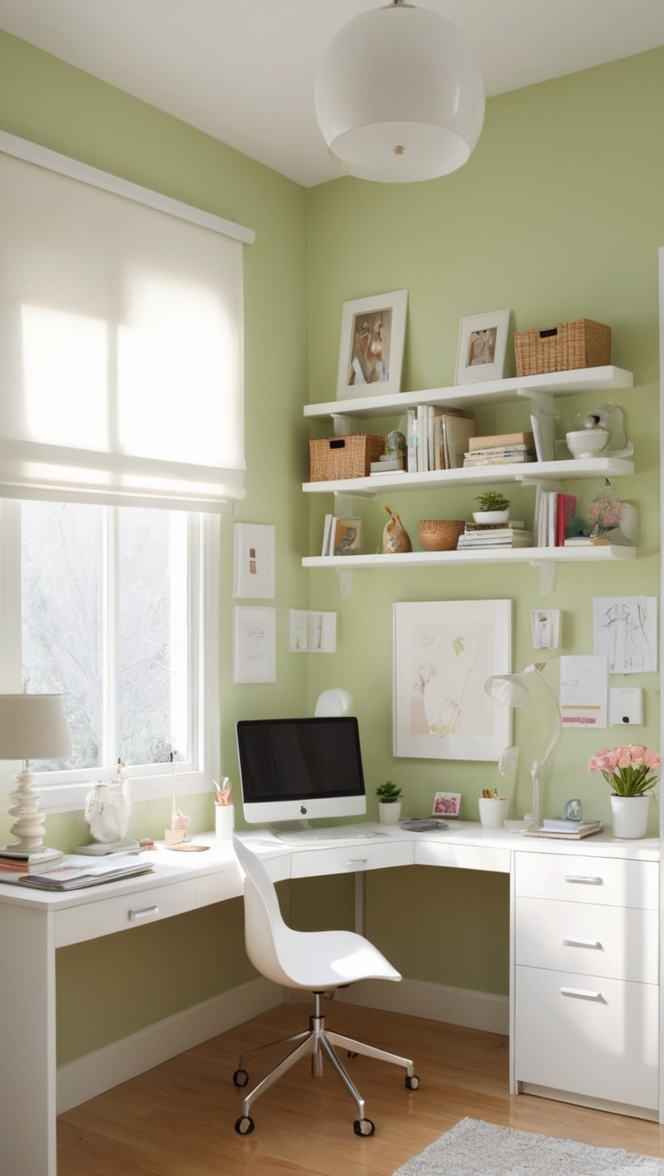 small space office design, home office organization, minimalist office decor, compact workspace ideas, multifunctional office furniture