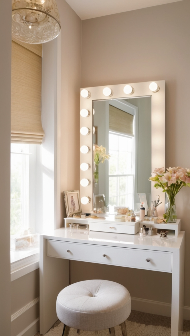 small bedroom vanity, makeup table ideas, vanity desk, compact vanity, dressing table