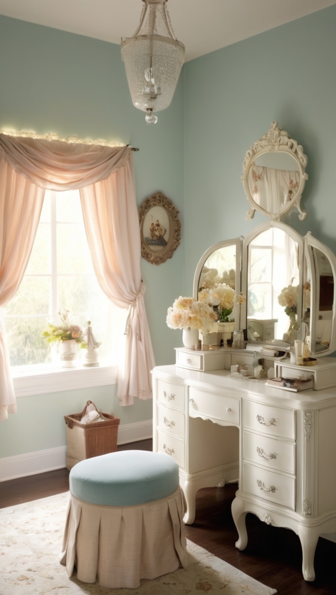 vintage bedroom vanity, antique makeup vanity, retro bedroom vanity, classic bedroom vanity, elegant vanity table