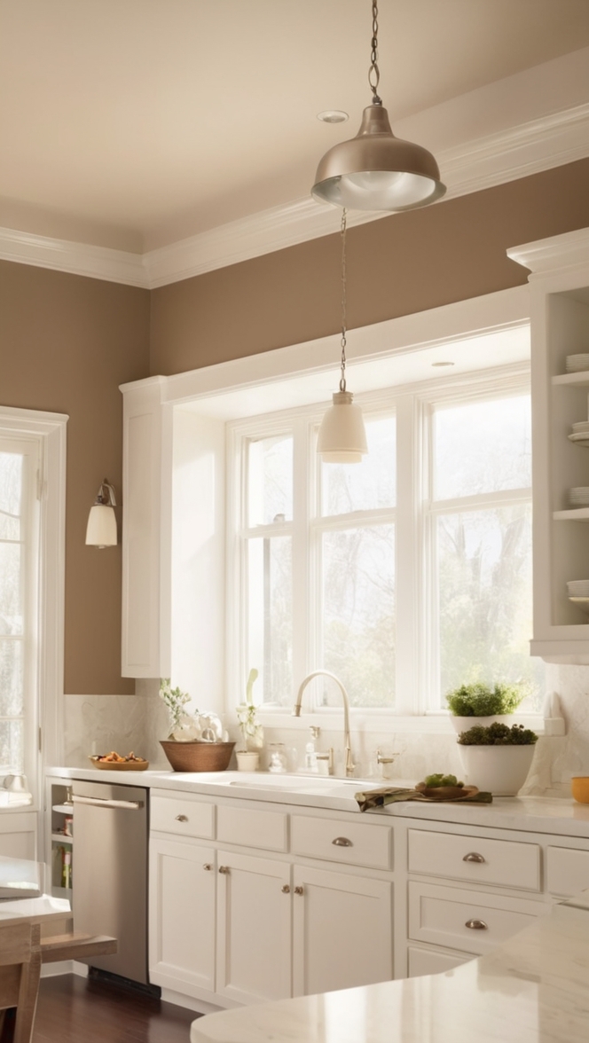 White kitchen cabinets, Brown kitchen countertops, Modern kitchen design, Kitchen renovation, Quartz countertops