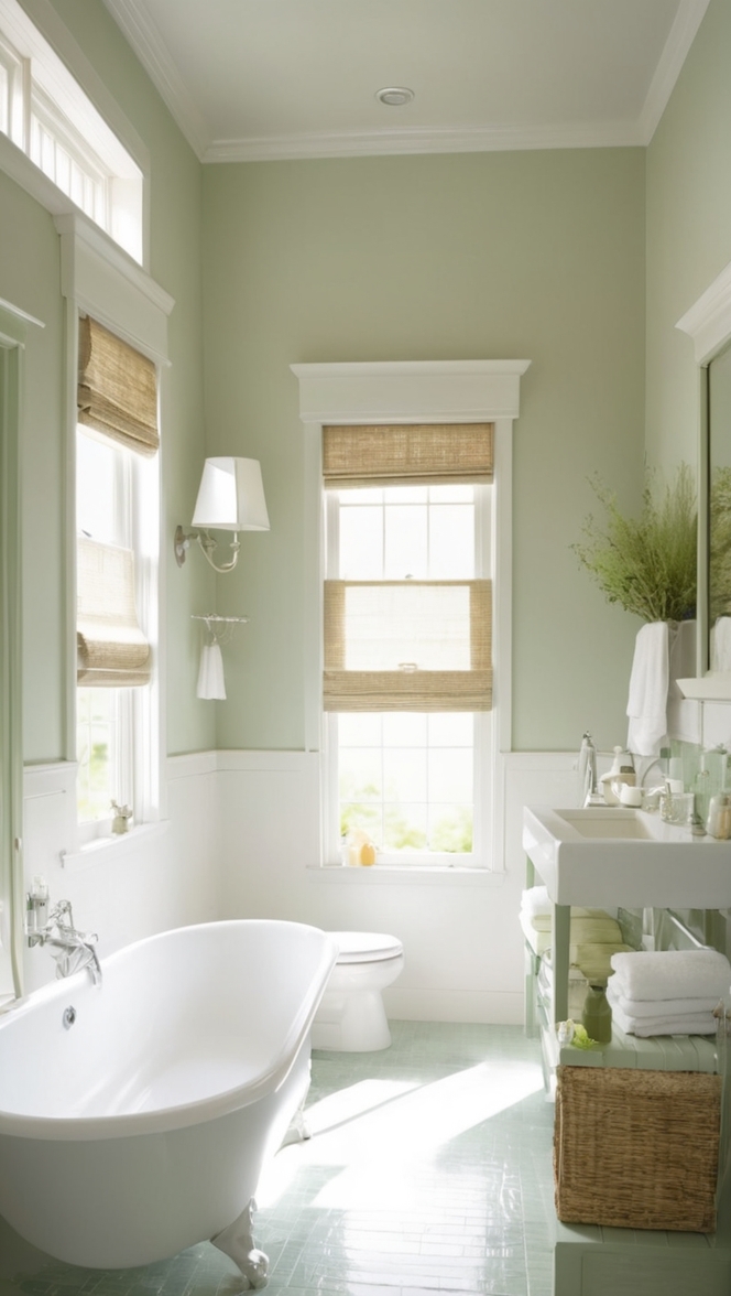 white bathroom decor, sage green tile, luxury bathroom design, elegant bathroom style, modern bathroom renovation
